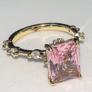 Princess Cut Pink CZ Ring – Gold Plated  Micro Inlay, Sizes 10
